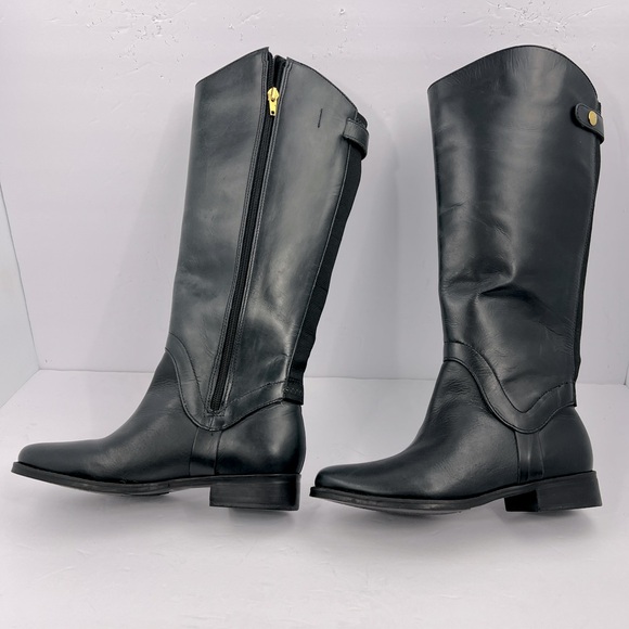 STEVEN BY STEVE MADDEN, LEATHER ZIPPER KNEE HIGH RIDING BOOTS, BLACK SIZE 6W - Picture 3 of 13